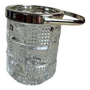 Vintage Clear Cut Glass Mini Bucket With Silver Handle 4"H - 3.25"